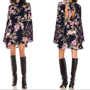 NEW Free People Floral Tate Long Sleeve Tunic Top Dress Midnight Combo Navy Blue